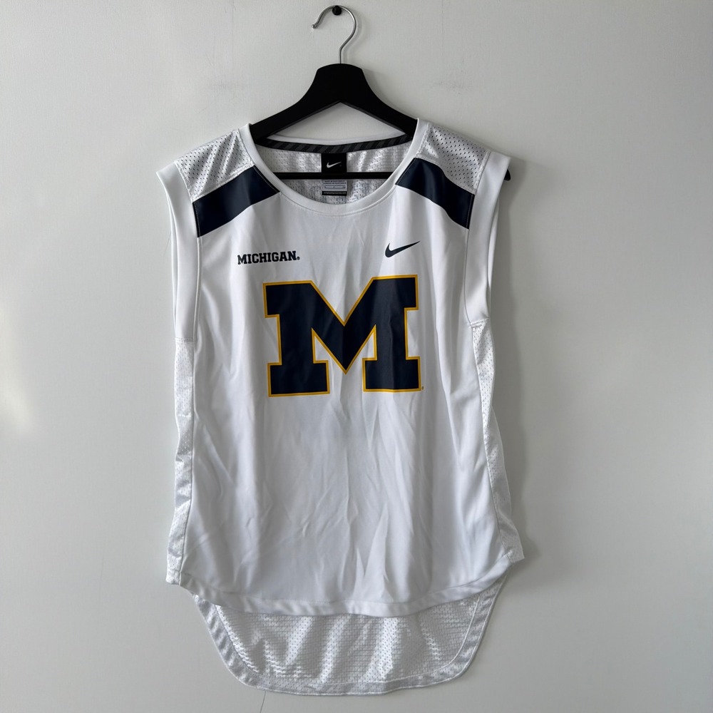 Nike Michigan Wolverines Sleeveless Jersey Top White Navy Small 34499X-00R